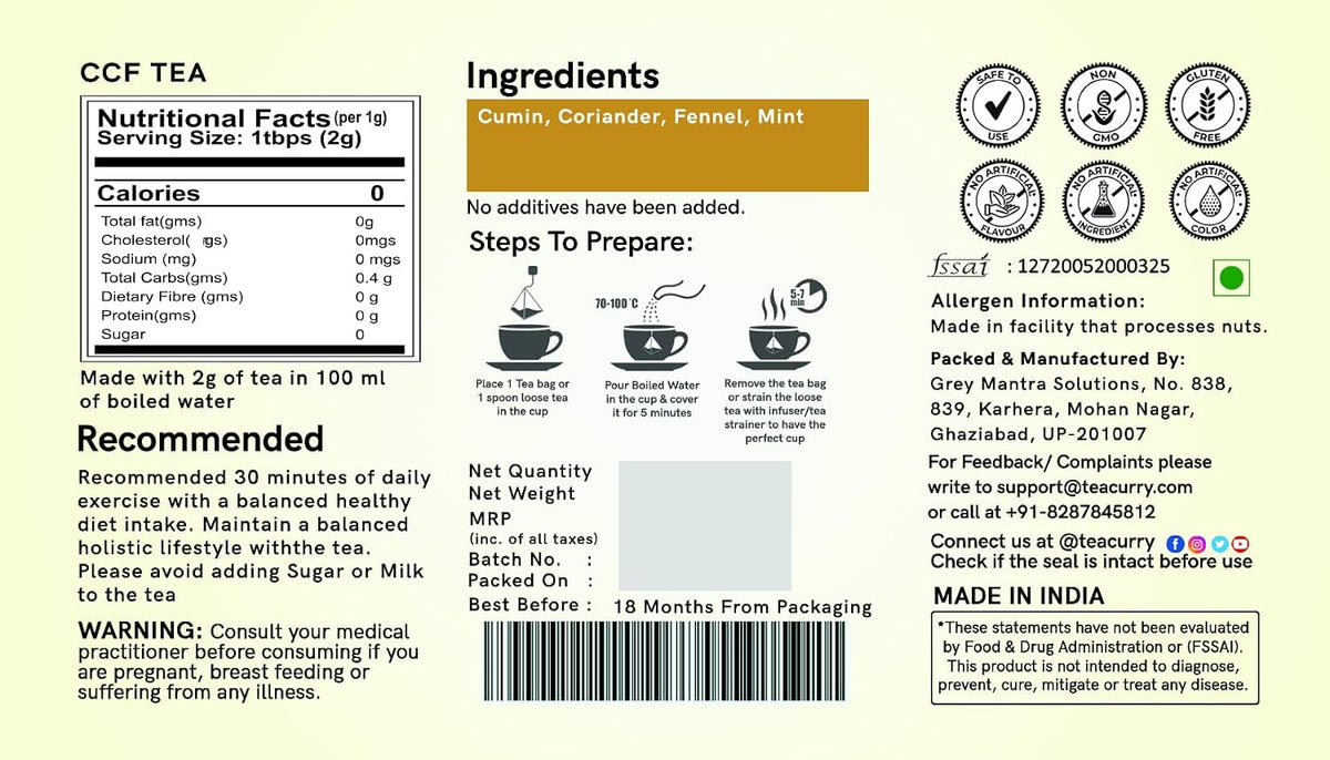 Teacurry's Cumin, Corriander, Fennel Tea (CCF Tea) - Loose Tea
